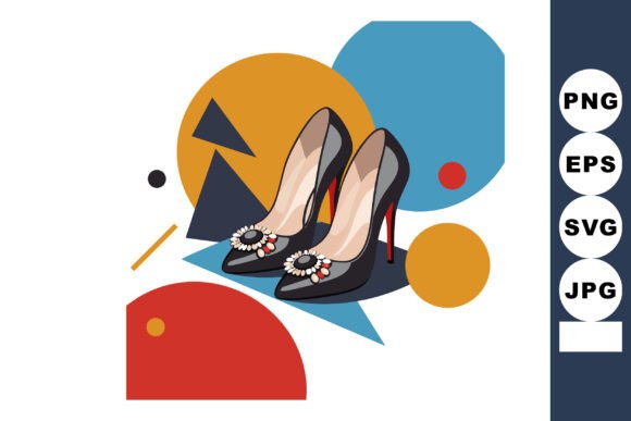 Black High Heel Shoes with Decorative Je