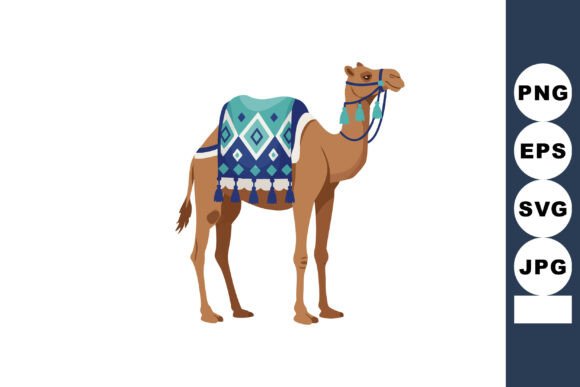 Camel with Blue Decorative Saddle Blanke: Graphics & Illustrations