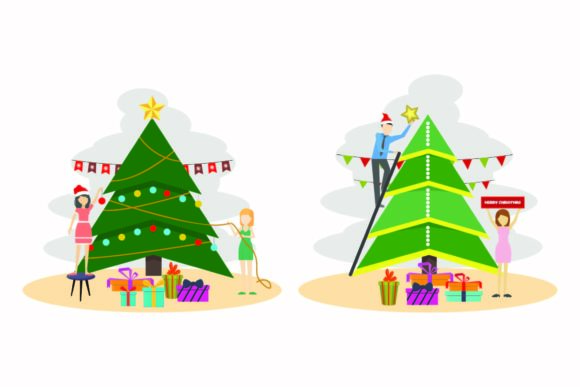 Christmas Party Decorative Tree Set Graphics for Seasonal Branding