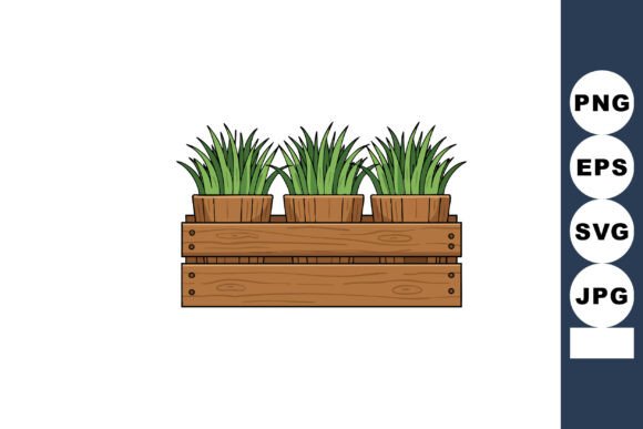 Decorative Green Grass Plants in Wooden Graphics