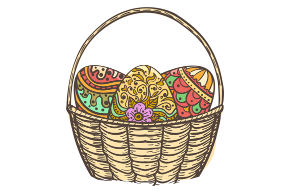 Egg Basket Vintage Drawing Graphics for Etsy and Beyond