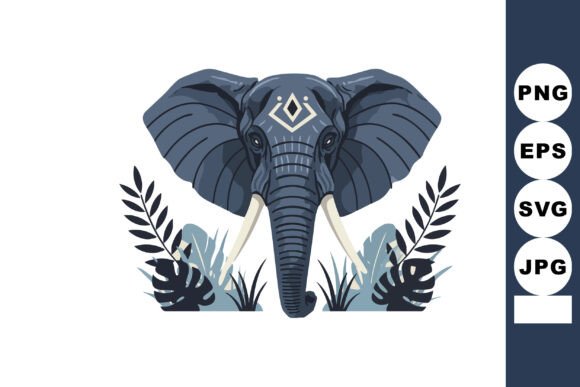 Elephant Head with Decorative Tribal Des Graphics